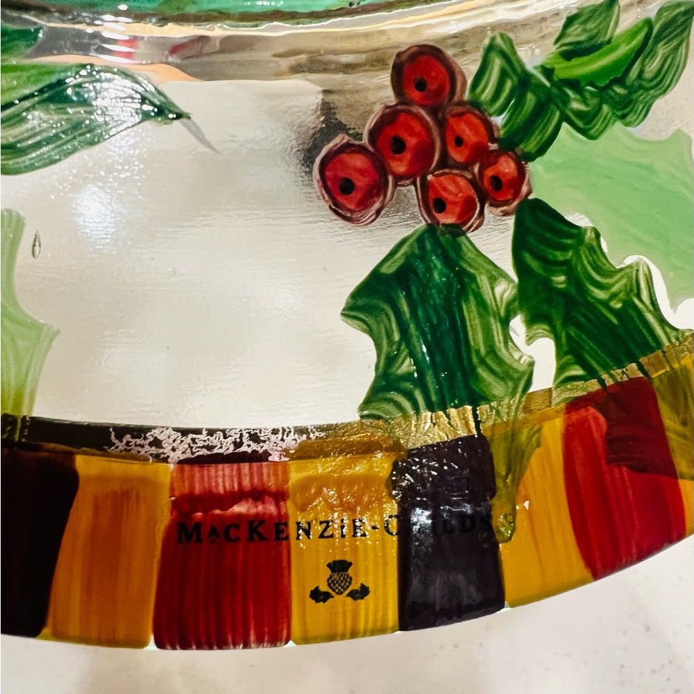 MacKenzie-Childs Circus Glass Cake Dome w Plate 1990s Holly Gold Lattice - Picture 4 of 5